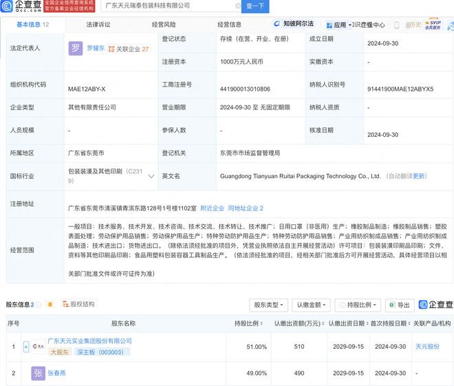 天元股份在粵成立包裝科技公司，深耕產(chǎn)業(yè)用紡織制成品制造新藍海